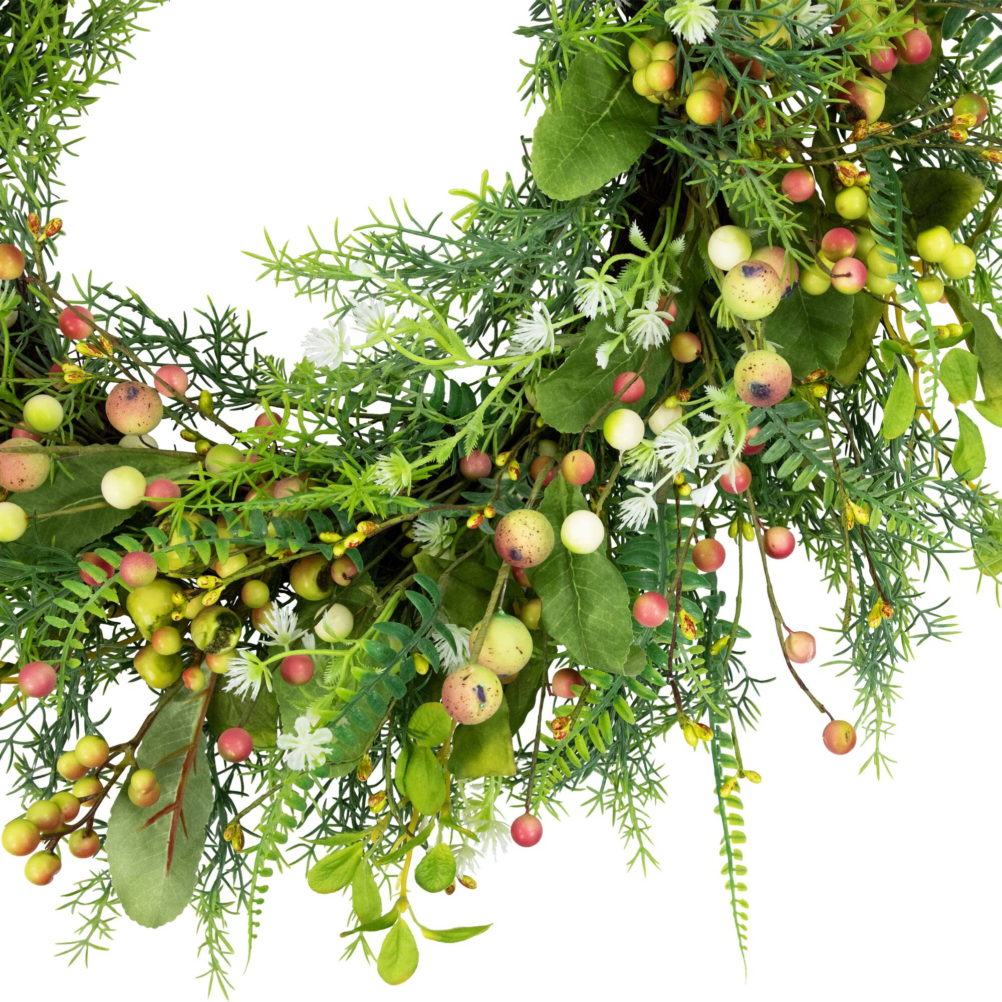 22" Berry & Crabapple Fern Foliage Spring Wreath